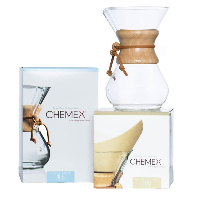 Paquete CHEMEX - Serie clásica de 6 tazas - Filtros cuadrados de 100 ct - Embalaje exclusivo
