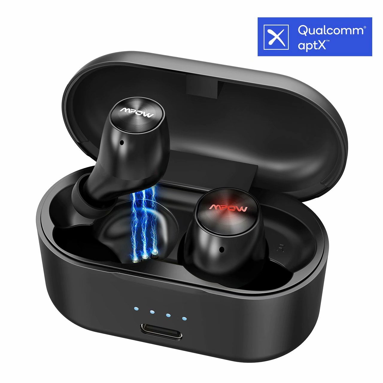 Mpow Bluetooth Earbuds aptX Tech Stereo Bass Sound 42H Playtime / IPX7 Sweatproof / BT5.0 / CVC 8.0 Noise Cancellation/Leather Charging Case Wireless Earbuds Black 