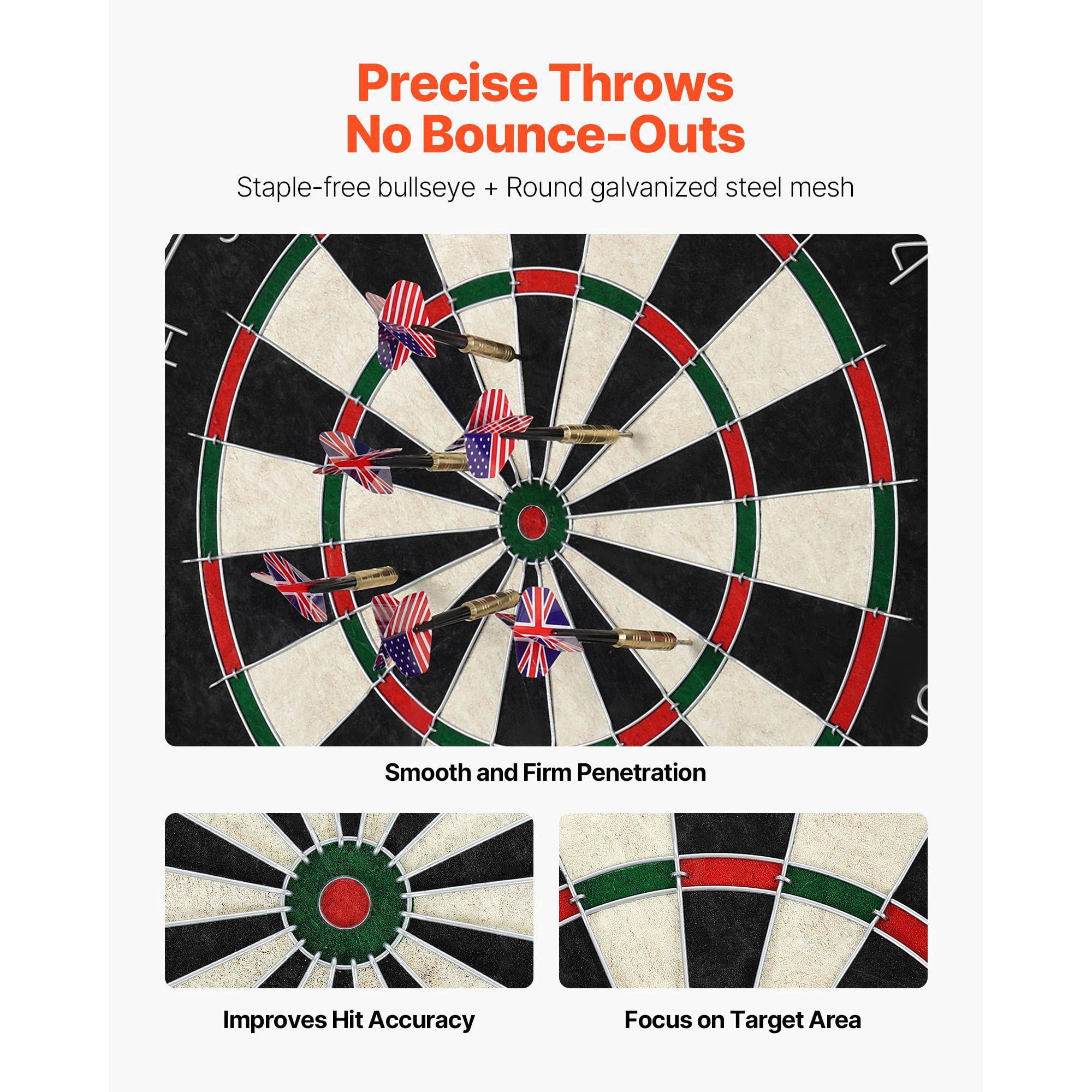 Professional Steel Tip Dartboard Set with 6 Darts and Scoring Kit 17.7 Inch Self Healing Sisal Fibers Staple Free Bullseye Rotating Number Ring for Home Game Room Party