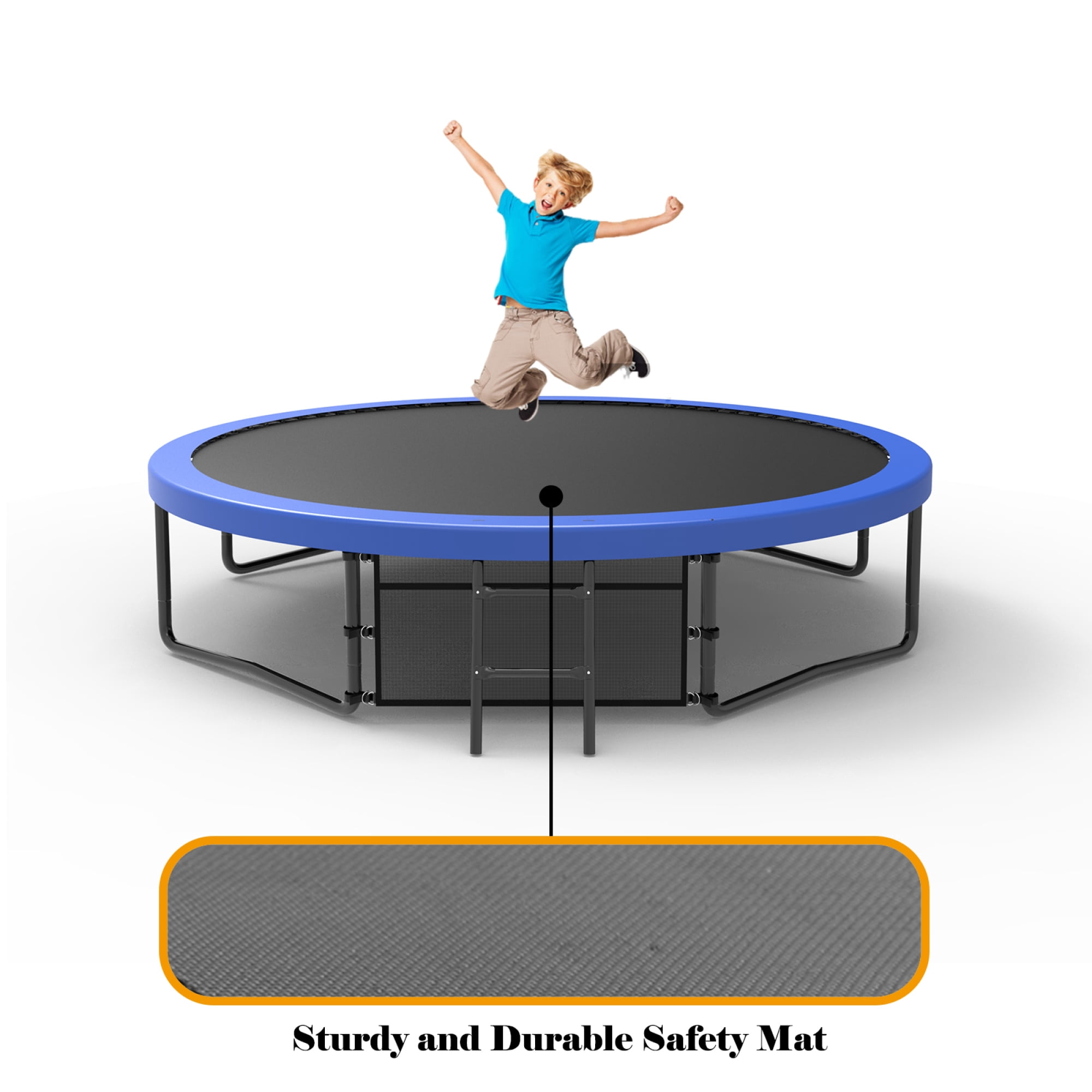 Leumius 14FT Trampoline with Basketball Hoop,Outdoor Pumpkin Recreational Trampolines with Ladder,Heavy-Duty Trampoline with Safety Enclosure for Kids and Adults,Blue