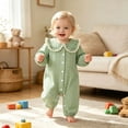 thumbnail image 7 of mgoYE Fall Baby Girl Clothes Long Sleeve Romper Peter Pan Collar Jumpsuit Infant Newborn Outfits Gingham Outfit(Green,9-12 Months), 7 of 7