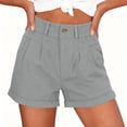 thumbnail image 2 of Womens Yoga Shorts with Pockets New Summer Shorts for Women High Waist Pleated Button Zipper Loose Shorts Classic Rolled Hem Bottoms with Pockets Gray XXL, 2 of 7