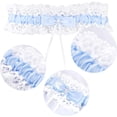 thumbnail image 3 of Blue Wedding Garter Floral Lace One Size Elastic Bridal Garters with bow, 3 of 7