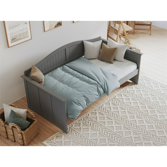 AFI Nantucket Mid-Century Solid Wood Twin Daybed with Groove Beadboard in Gray