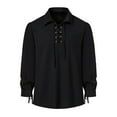 thumbnail image 3 of UVEASISHA Men's Retro Polos Shirts Ruffle Long Sleeve Lace Up Golf Shirts Renaissance Hippie Casual Collared T-shirt Solid Color Regular Fit Shirt Black S, 3 of 9
