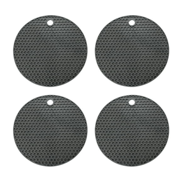Uxcell Trivets for Hot Dishes 6 Inch, 4 Pcs Silicone Hot Pads Pot Holder Heat Resistant Silicone Trivets Mat Round Silicone Mat Non Slip for Kitchen Countertops, Black