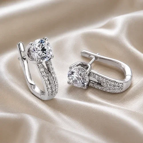 3ct Round Cut Simulated Diamond Engagement Hoop Earrings 14k White Gold Plated