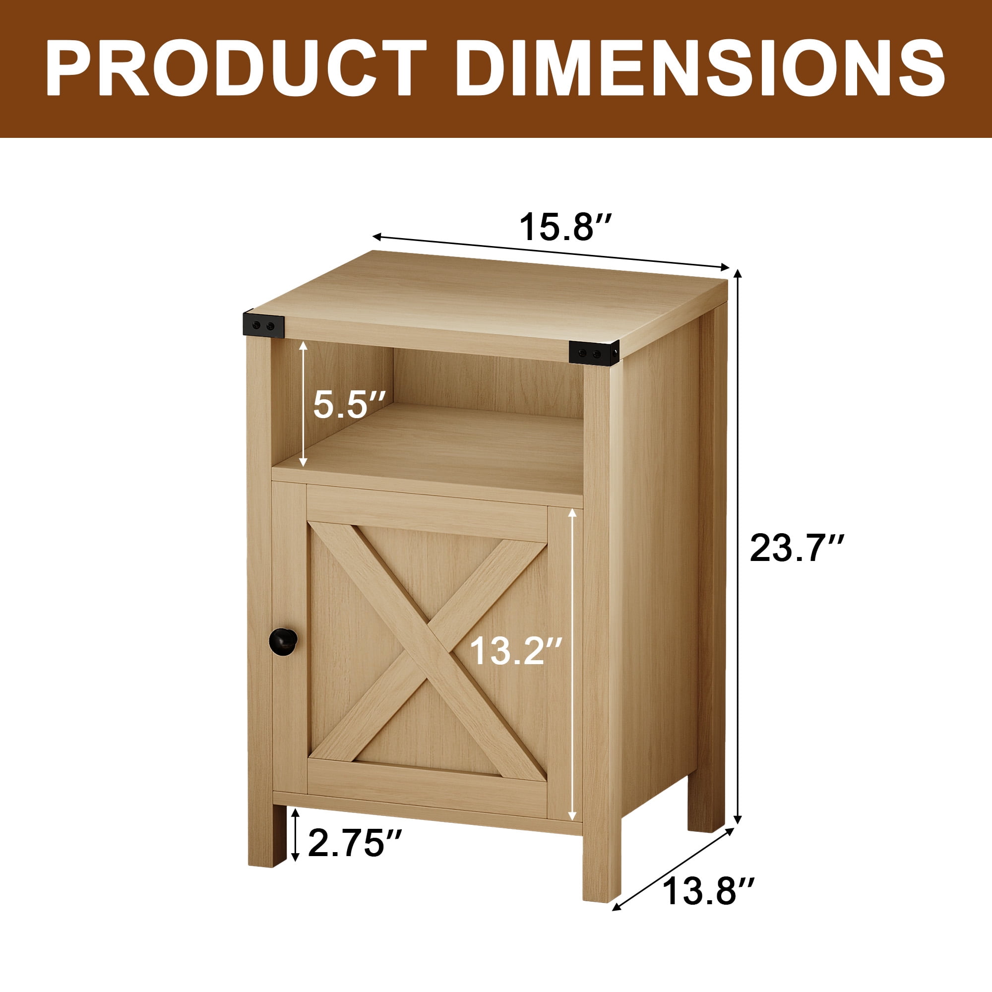 4 EVER WINNER Minimalist Barn Door Side Table, Light Oak Storage End Table, Compact Accent Table for Balcony & Kids’ Room