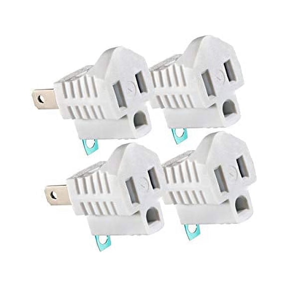 Maximm Grounded 3-Prong to 2-Prong Outlet Adapter Plugs, Etl Listed Wall Converter, White, 4 Pack