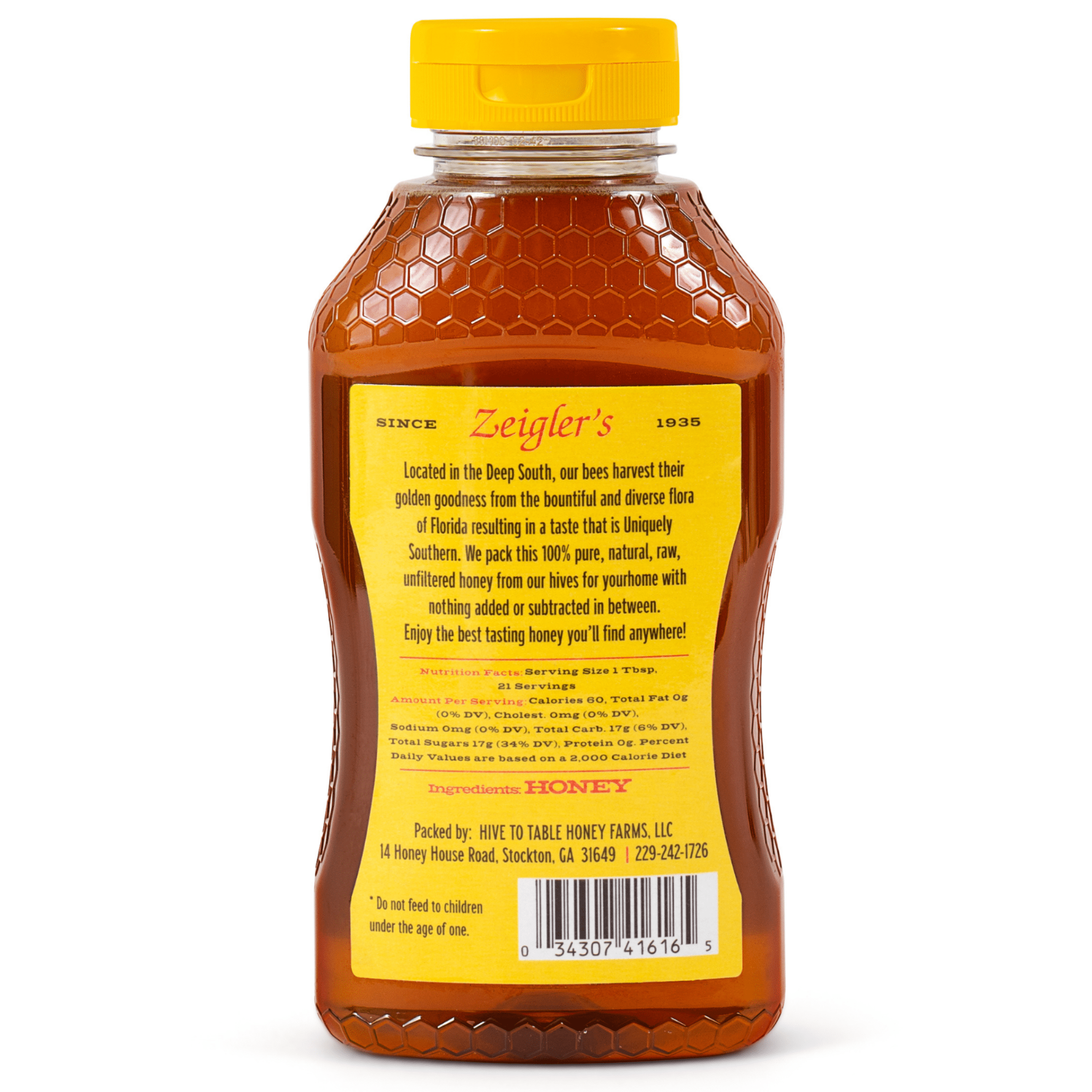 Zeigler's Florida Honey 16oz Local, Raw, Unfiltered, Squeeze Bottle