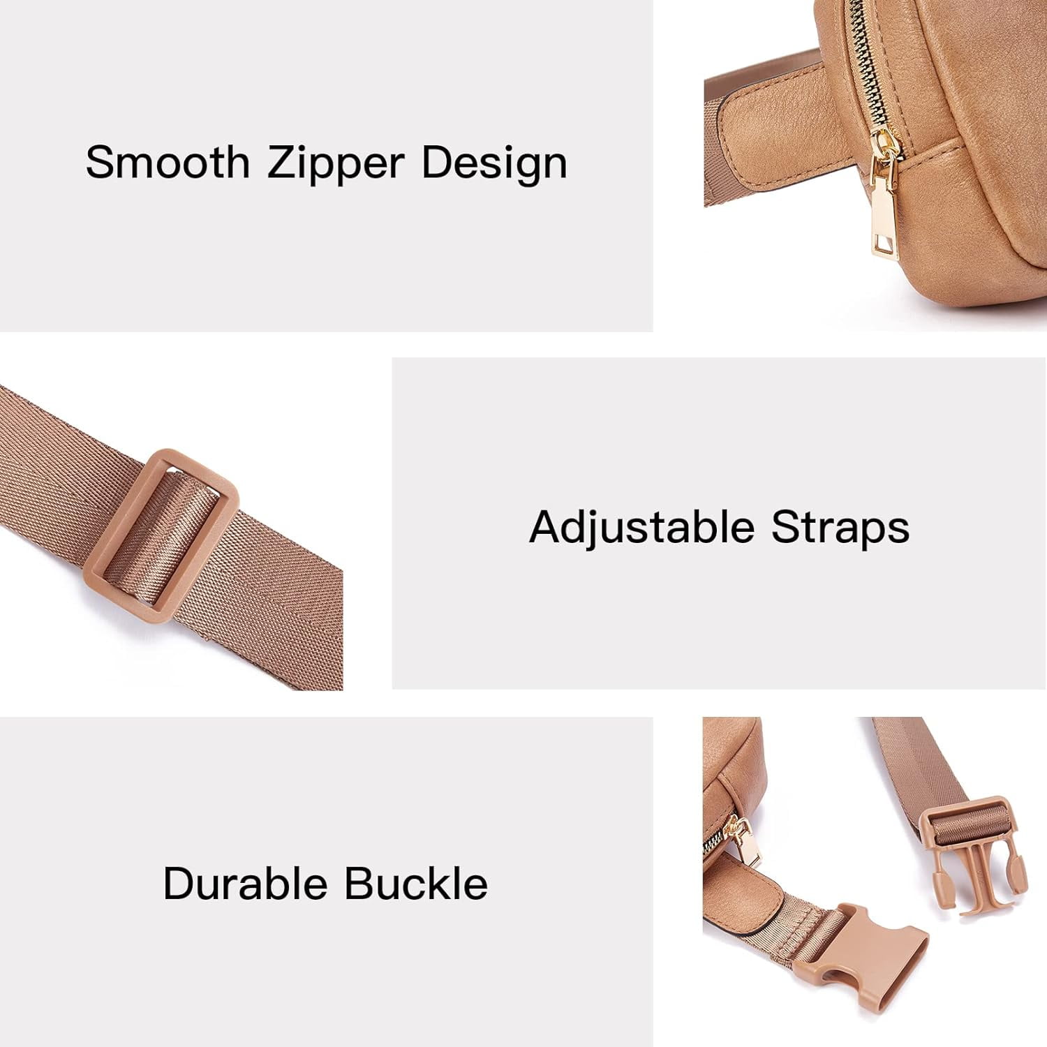 Leather Belt Bag for Women Fashionable Fanny Packs Cross Body Bag Waist Pack Camel Brown