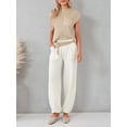 thumbnail image 6 of Arvbitana Women 2Pcs Knit Outfits Short Sleeve Crew Neck T-shirt with Pocket + Solid Color Long Pants Sets Daily Loungewear Streetwear Clothes, 6 of 7