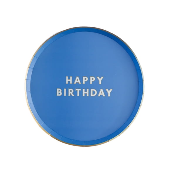 Bonjour Fête Bright Blue HBD Small Paper Dessert Plates, Disposable Party Supplies, 8 Count, 8 Inch, 4th of July, Birthday Party