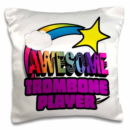 3dRose Shooting Star Rainbow Awesome Trombone Player - Pillow Case, 16 by