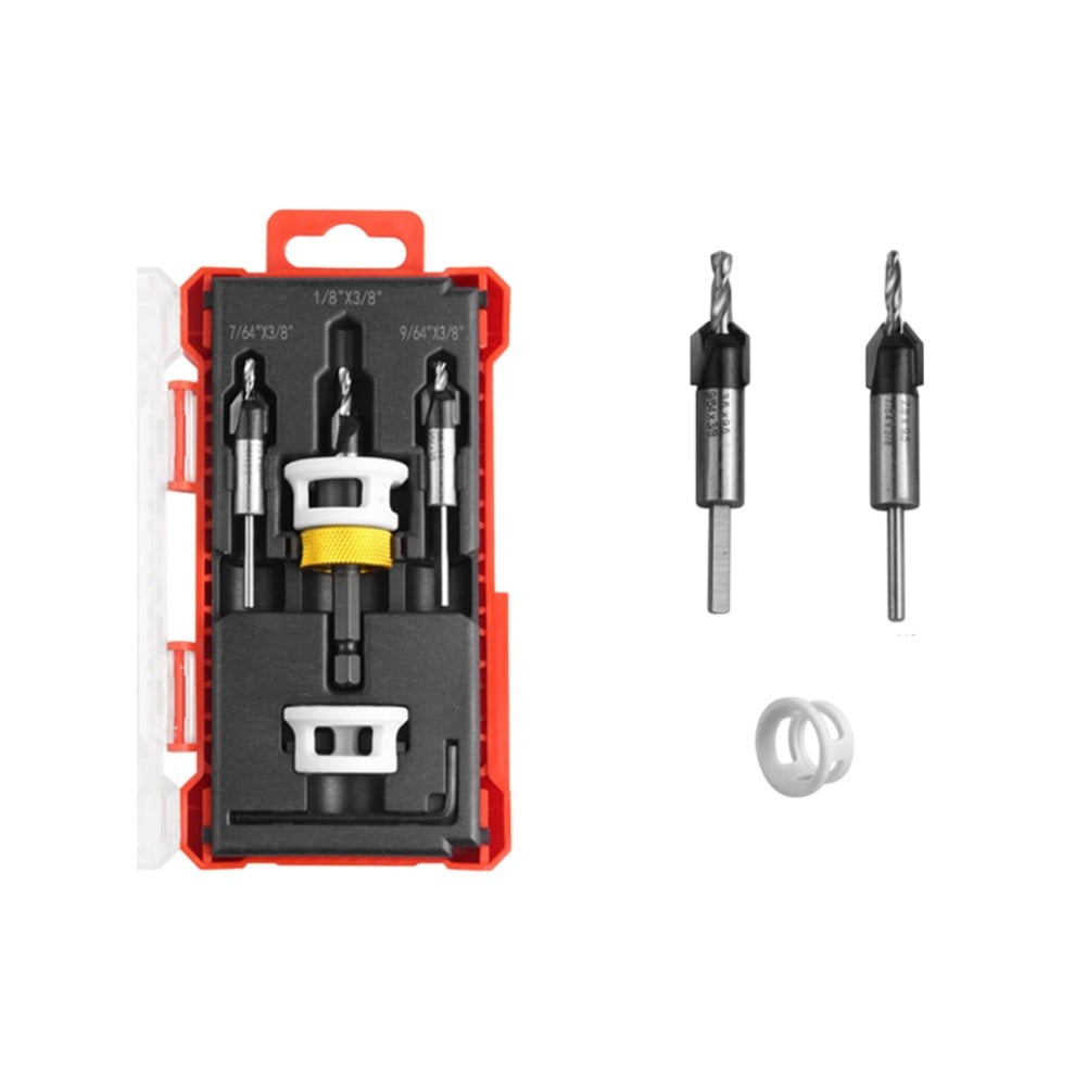 BUYISI 5Pcs Countersink Drill Bits Set with Low Friction Depth Stop Woodworking Tool 5pcs