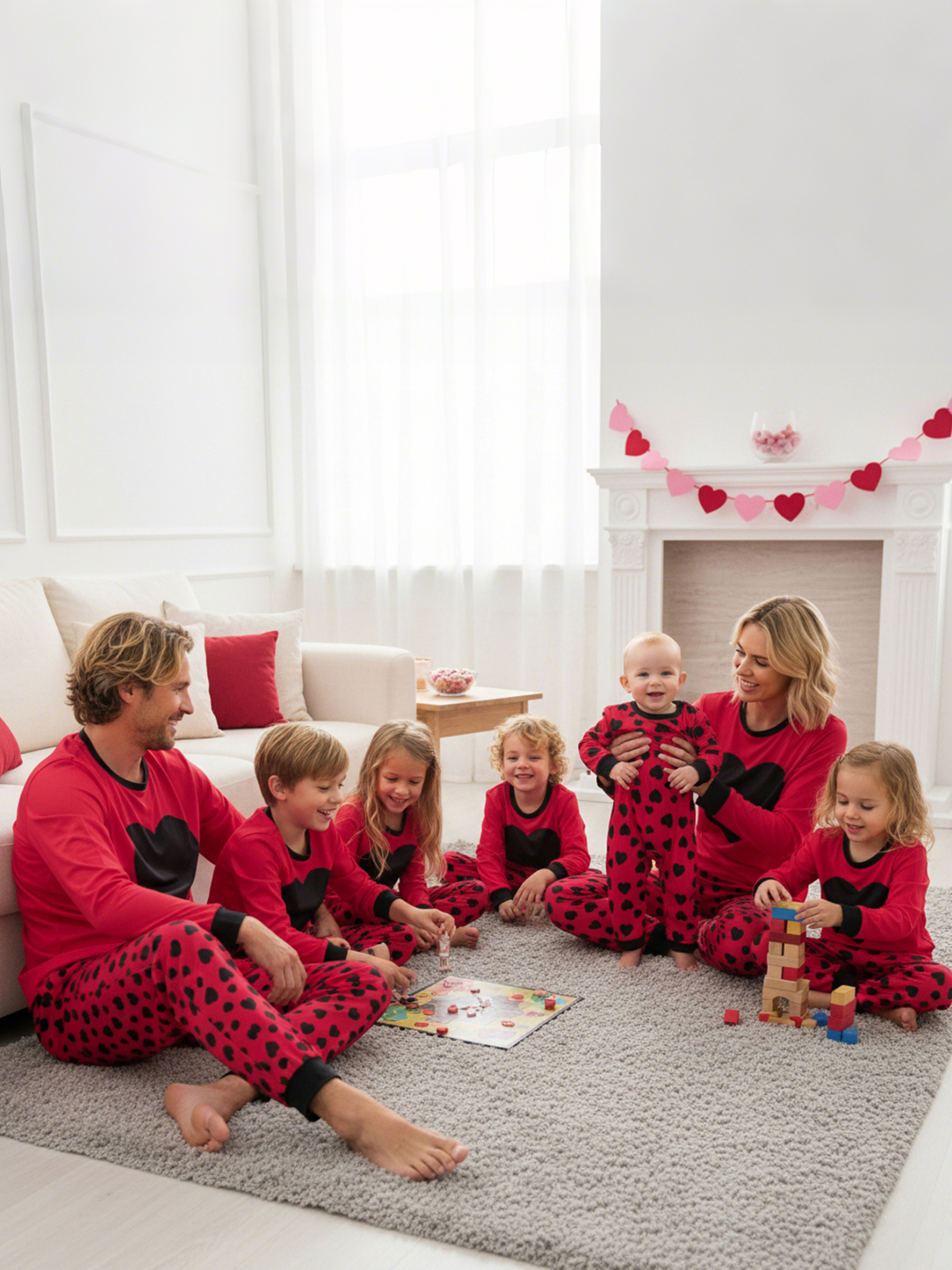 Valentines Day Matching Family Pajamas Set Love Heart Pattern Family Matching Outfits