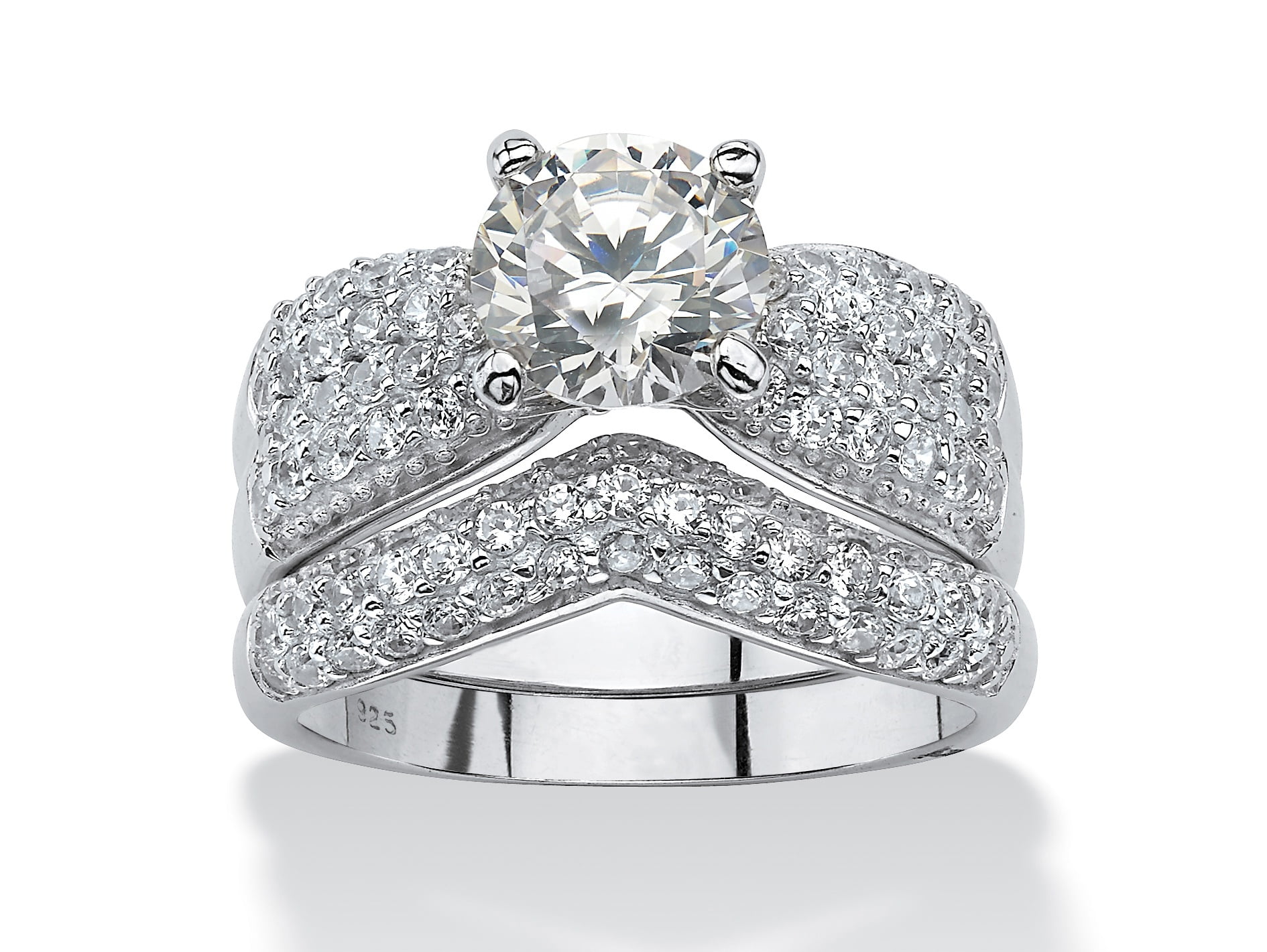 3.20 TCW Cubic Zirconia Platinum over Sterling Silver Wedding Ring Set by PalmBeach Jewelry