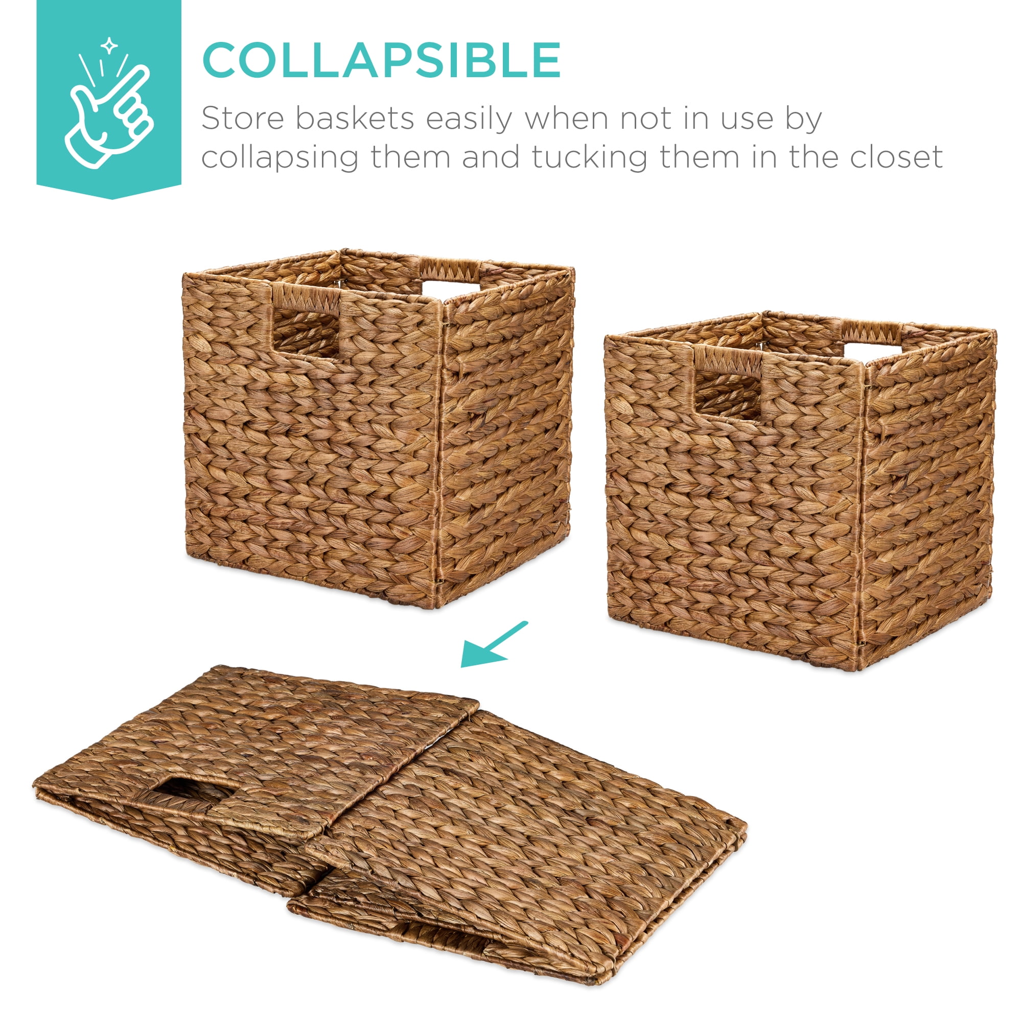 Best Choice Products 10.5x10.5in Hyacinth Storage Baskets, Set of 5 Multipurpose Collapsible Organizers - Chesnut