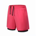 thumbnail image 3 of Men's 2 in 1 Running Shorts Quick Dry Gym Athletic Workout Shorts for Men with Phone Pockets Rose Red M, 3 of 8
