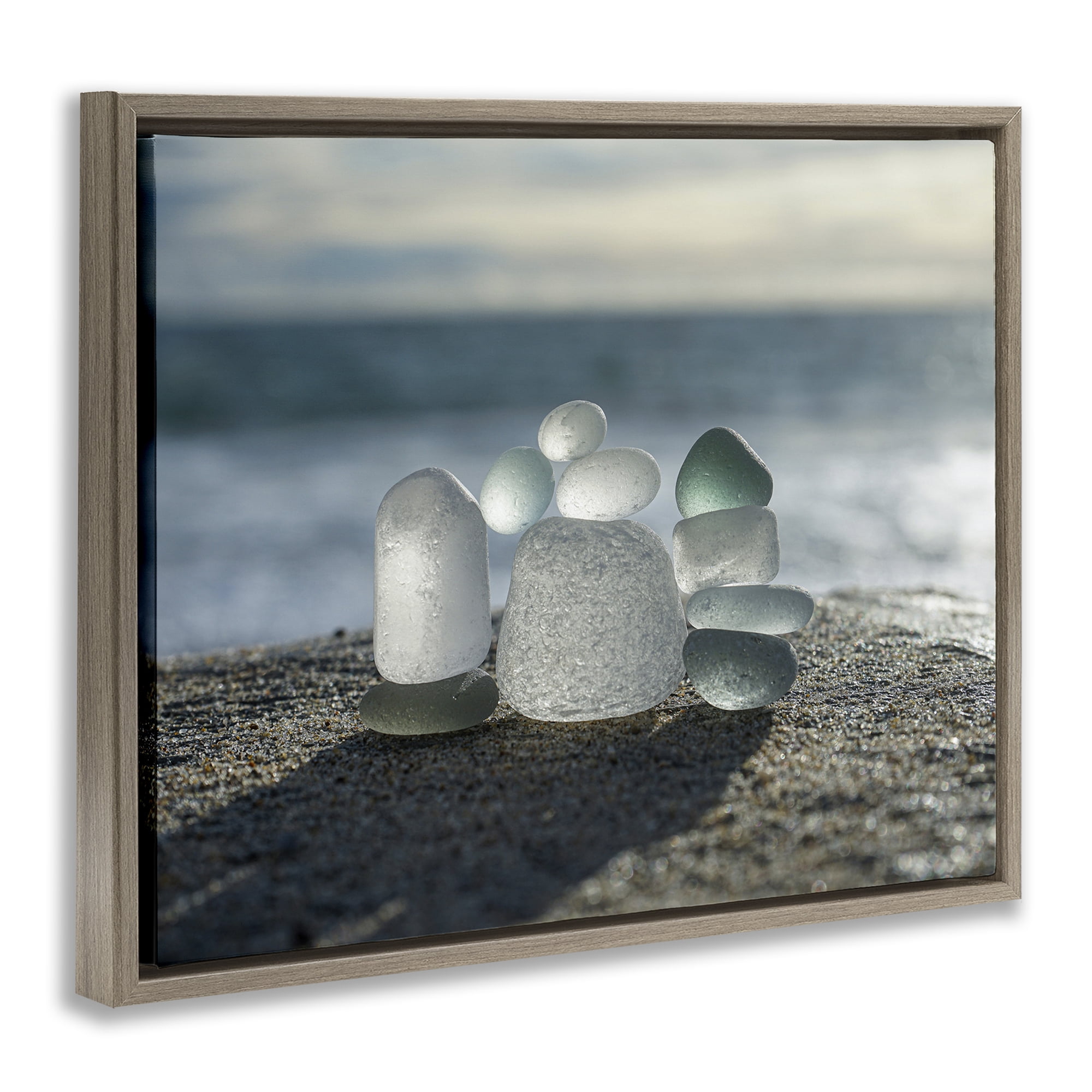 Stupell Industries Balancing Sea Glass Pebbles Brown Framed Floater Canvas Wall Art, design by LMarie Allen