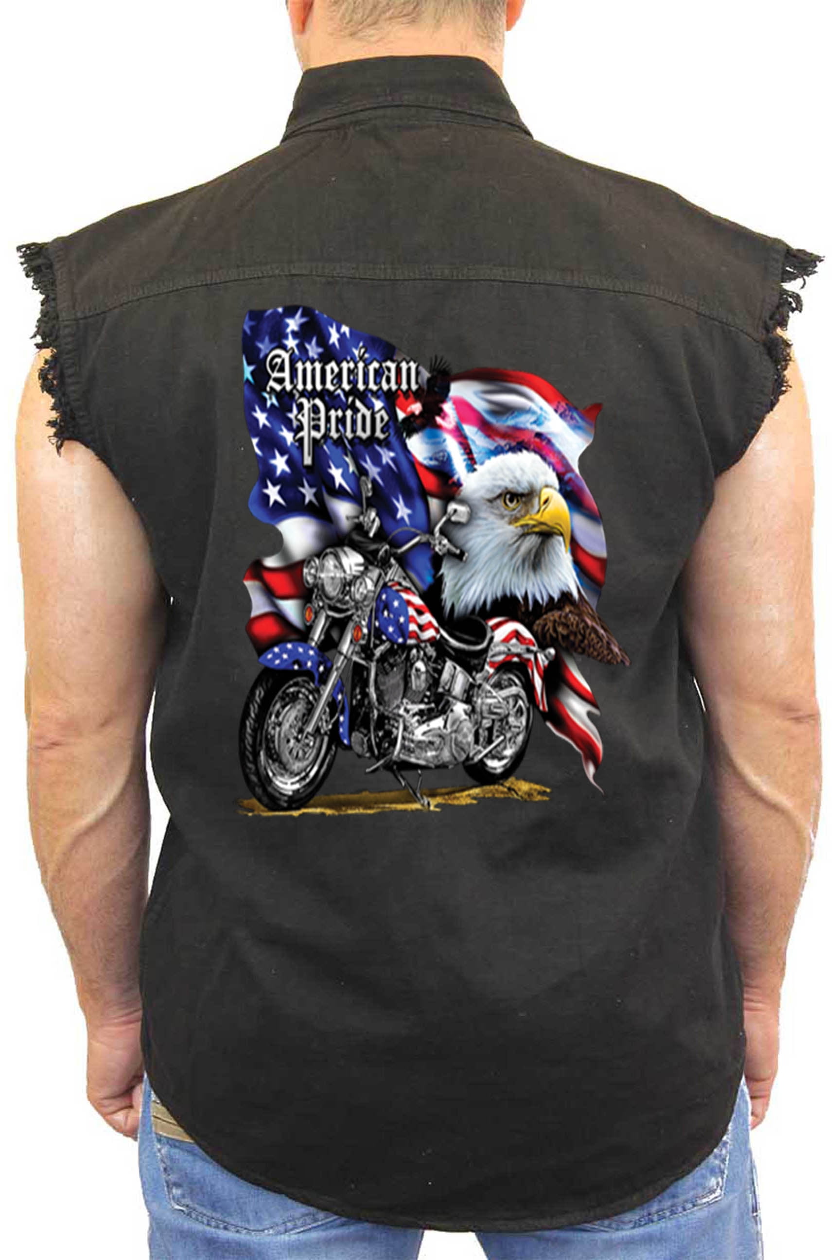 Men's USA Flag Sleeveless Denim Shirt 