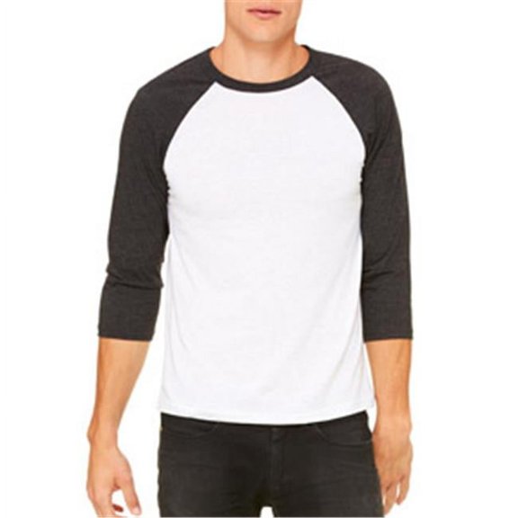 Canvas C3200 Unisex 3 By 4-Sleeve Baseball Tee - White Fleck & Charcoal TriBlend - Small
