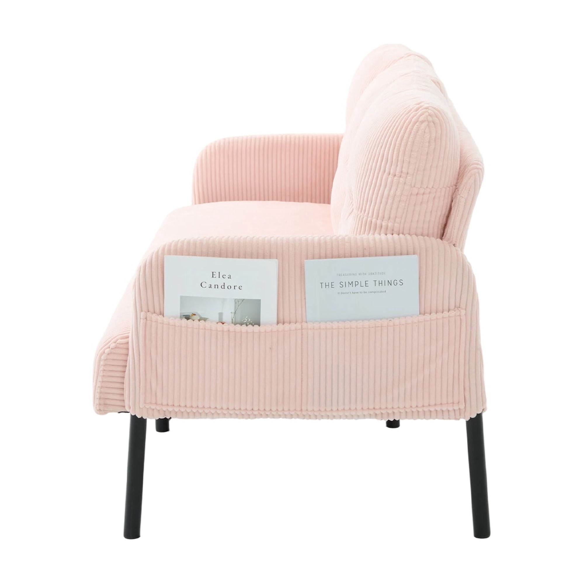 Leumius Oversized Loveseat, Modern & Plush Double-seater Sofa, Corduroy Upholstered Couch, Cozy Bedroom Sofa with Metal Legs & Side Pockets for Living Room Bedroom Dorm Apartment Pink
