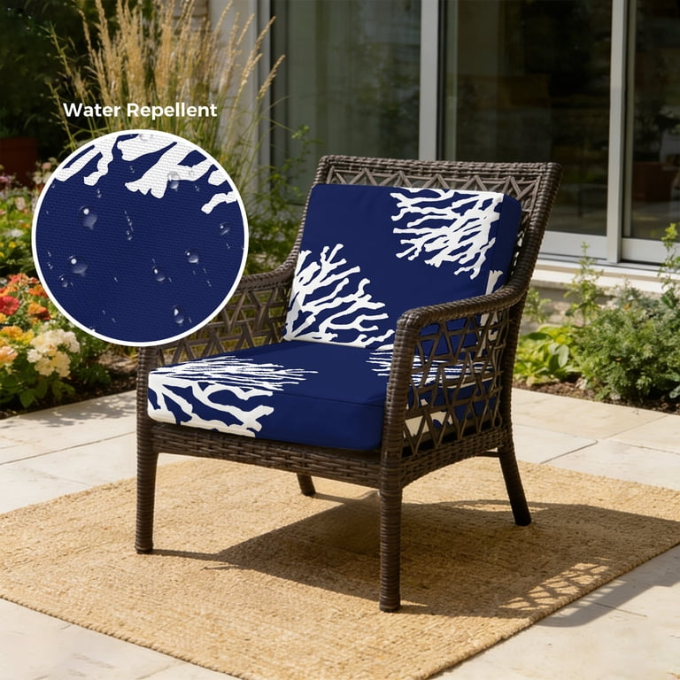 Outdoor Patio Cushion Covers 2 Pack Navy Blue Coral Chair Pads