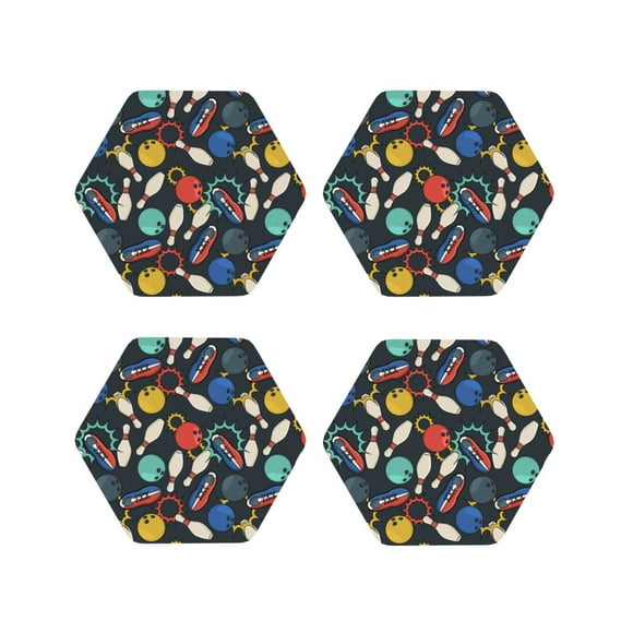 Cauagu Bowling Ball for Coasters for Drinks Leather Coasters Set of 4 for Coffee Table for Housewarming Kitchen Bar Decor-Hexagon