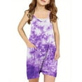 thumbnail image 2 of Zwiiyzr 2024 Kids Girls' Jumpsuits & Rompers Summer Tie Dye Sleeveless Casual Romper Spaghetti Strap Shorts Overalls with Pockets Size 5-14 Years Purple, 2 of 2