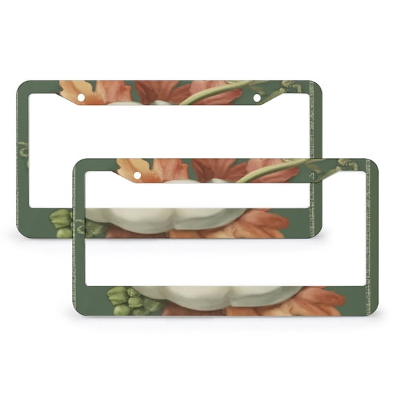 License Plate Cover Happy Fall Harvest Pumpkin Standard Car Tag Cover Holder 2 PCS Seasonal Fall Harvest Quality Aluminum Metal License Plate Frame Car Accessories US Canada Standard