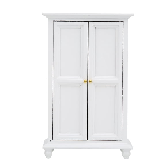 Brrnoo Miniature Doll House Wardrobe White Wooden Double Door Household Closet