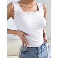thumbnail image 2 of Cute Crop Tops for Women Tank Tops Ribbed Ruffle Strap Square Neck Womens Trendy Going Out Preppy Tops White M, 2 of 7