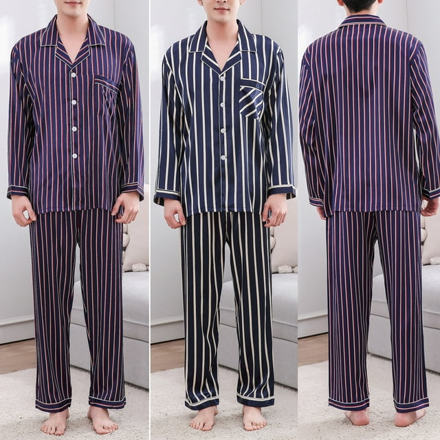 Ensemble de Pyjamas à Manches Longues pour Hommes, Imprimé Rayé Décontracté de Printemps, Confortable pour la Maison