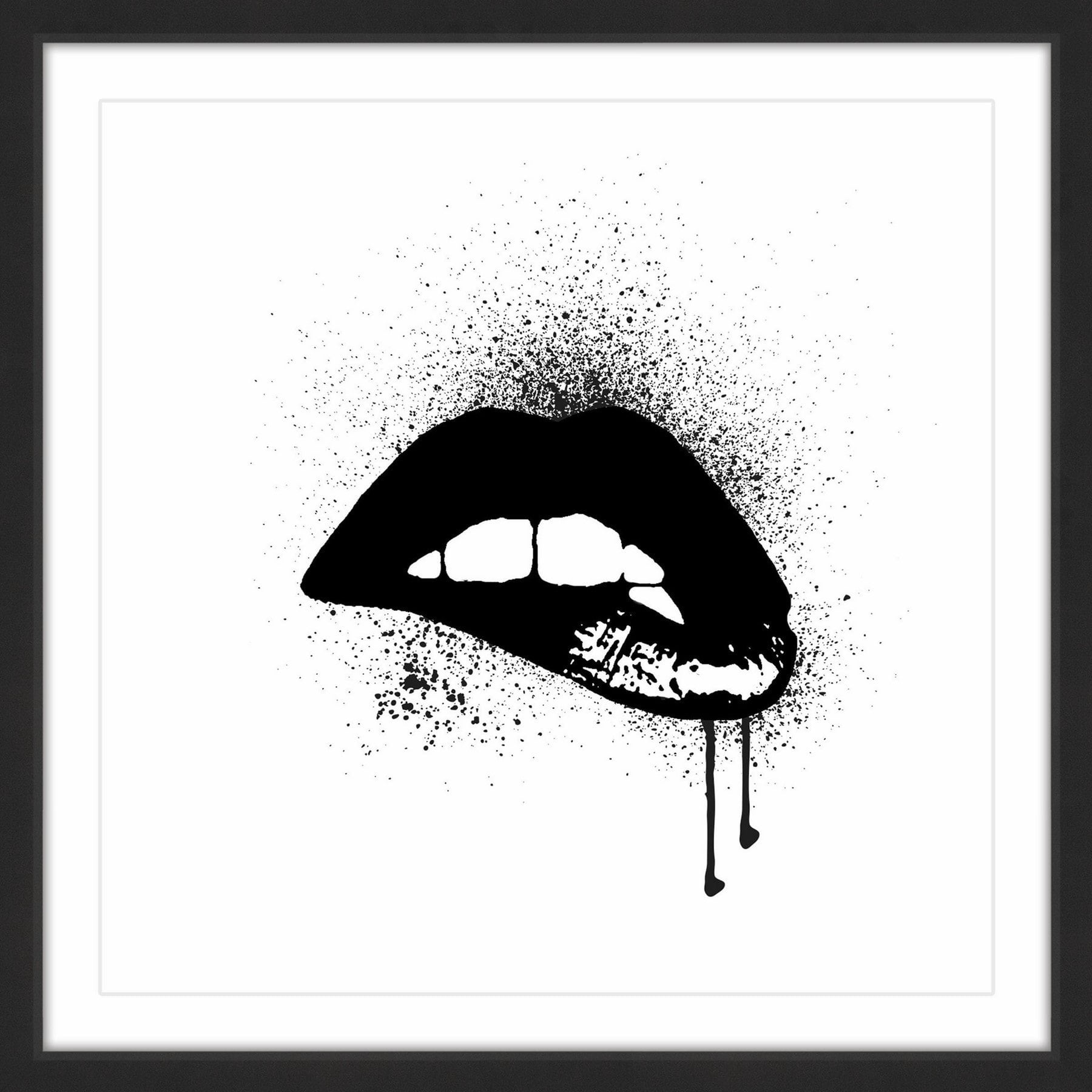 "Black Drip Lips" Framed Painting Print