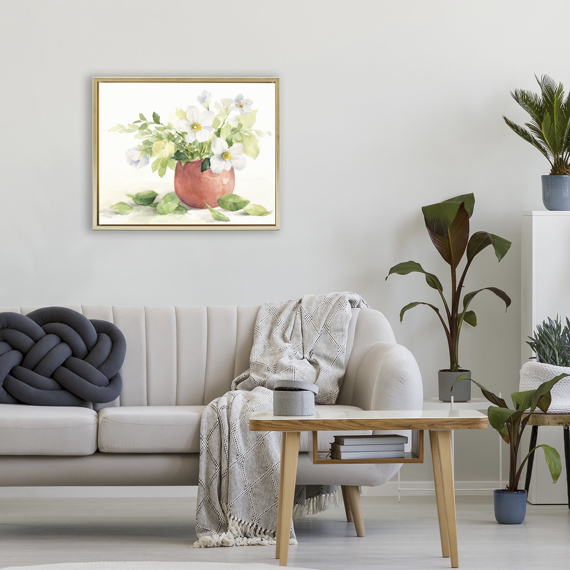 Stupell Industries White Anemones in Copper Vase Gold Framed Floater Canvas Wall Art, design by Lanie Loreth