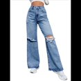 thumbnail image 2 of Pantalones Vaqueros Rotos de Cintura Alta para Mujer, Desgastados, Holgados, Rectos y de Pierna Azul Medio M, 2 of 10