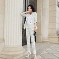 thumbnail image 2 of Women's Two Piece Plaid Open Front Long Sleeve Blazer and Elastic Waist Pant Set Suit, 2 of 4