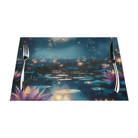 

Moonlit flowers PVC meal mat dining table mat PVC washable woven vinyl meal mat Insulation top meal mat Table mat Natural color