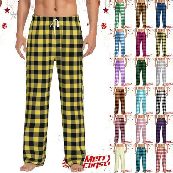 BdTemWBs 1 Pack Mens Plaid Pajama Pants Christmas Pajama Bottoms Sleepwear PJ Sleep & Lounge Pants with Pockets & Drawstring (Yellow-01, L)