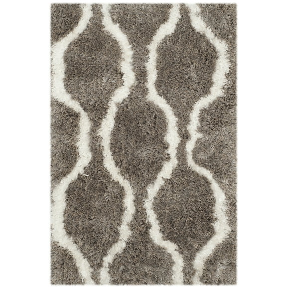 SAFAVIEH Barcelona Melinda Geometric Shag Area Rug, Silver/Ivory, 2' x 3'