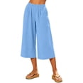 thumbnail image 2 of Women's Linen Blend Wide Leg Cropped Pants Elastic Waist Casual Summer Capri Trousers with Pockets Lightweight Breathable Palazzo Lounge Wear for Everyday Comfort, 2 of 7