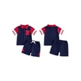 thumbnail image 2 of BemeyourBBs Toddler Baby Boys Summer Clothes 2 Pieces Outfit Contrast Color Short Sleeve Lapel Button Down Shirt Tops with Pockets Cargo Shorts 2Pcs Set, 2 of 9