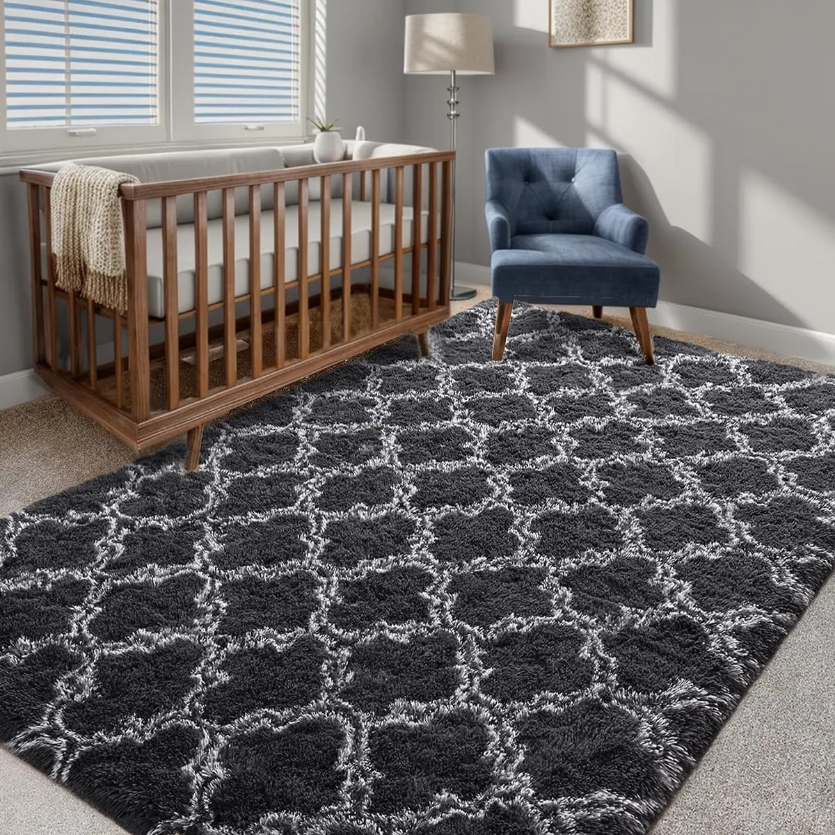 Brochao 5'x8' Shag Area Rug for Living Room, Diamond Geometric Indoor Area Rug, Fluffy Carpet Plush Rug, Soft Home Floor Bedroom Carpet, Gray