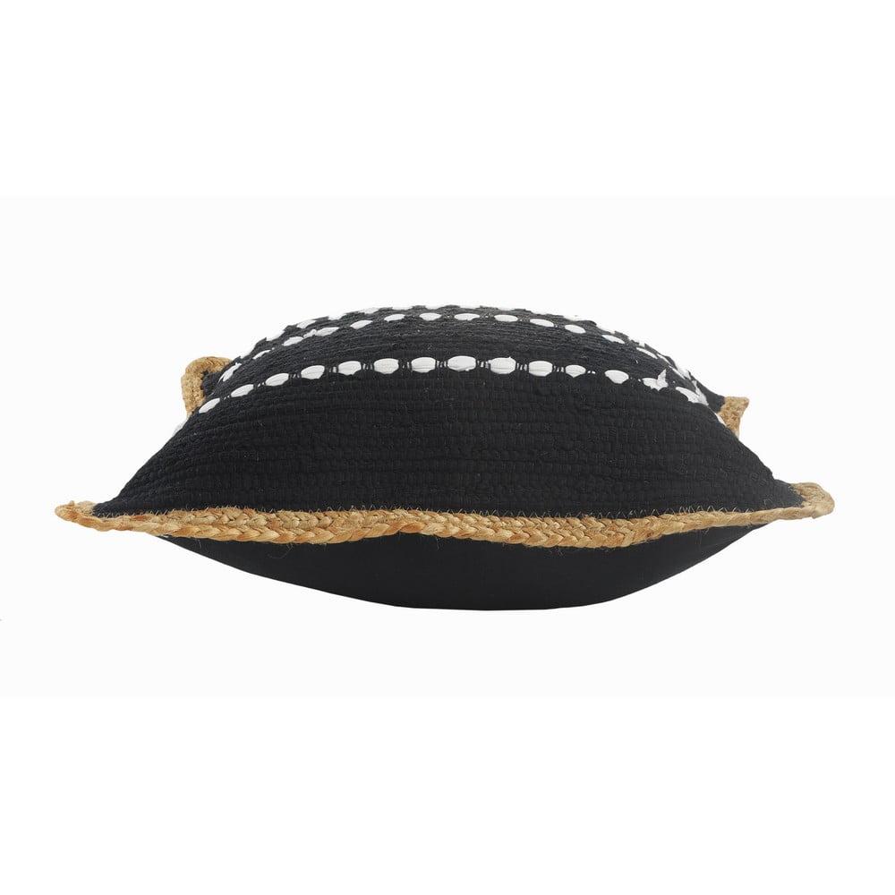 Ox Bay Ringo 18" x 18" Black/White Jute Bordered Striped Cotton Adult Decorative Throw Pillow
