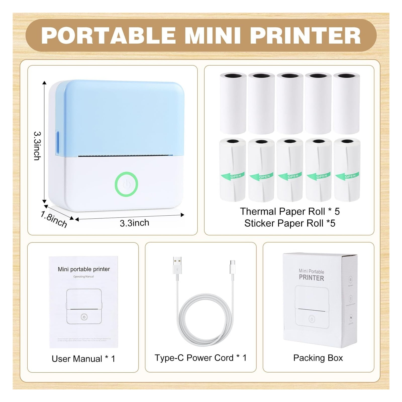 Print Pods Mini Printer, Thermal Inkless Sticker Maker with 10 Rolls Printing Paper, Pocket Printpod for Phone, Impresora Portátil for Notes, DIY, Compatible with iOS & Android (Grey)