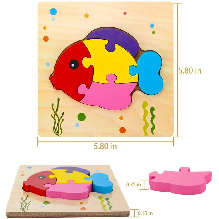 INvench Pack Wooden Puzzles for Toddlers, Animal Educational