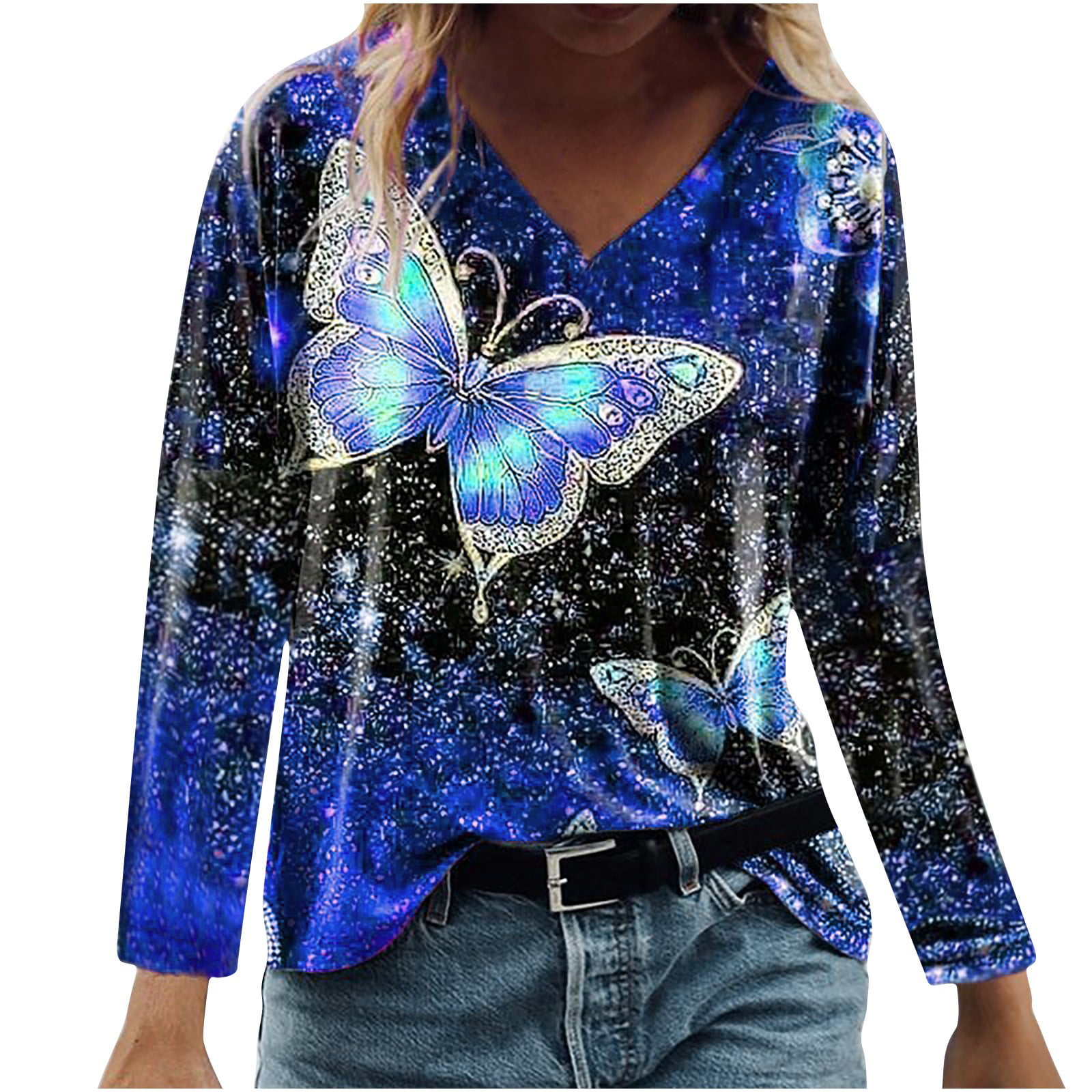 Fashion Tops Long Tops Forever Long Top blue glittery 