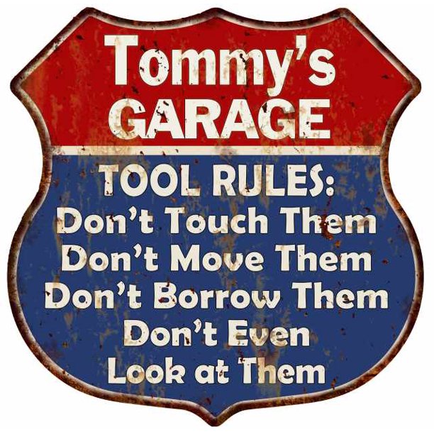 Tommy's Garage Man Cave Rules Sign Shield Metal Gift 211110001236