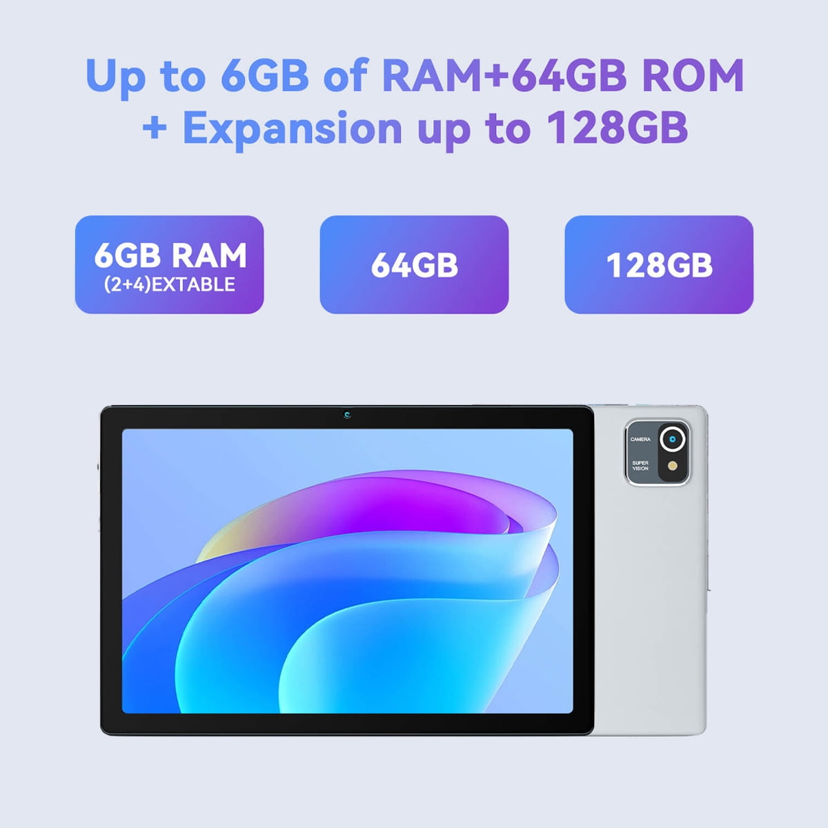 10inch Android 13 Tablet, 6GB RAM 64GB ROM 128GB Expand
